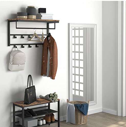 HYGRAD BUILT TO SURVIVE Coat Rack Wall-Mounted, Coat Hook with 10 Hooks and Shelf, ‎80 x 30 x 42 cm, Hanging Rail, for Entryway, Bathroom, Living Room, Laundry Room, Rustic Brown