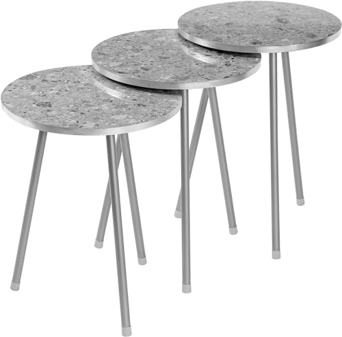HYGRAD BUILT TO SURVIVE Set Of 3 Modern Chic Round Wood/Metal Nesting End Stacking Coffee Bedside Tables In 3 Colours (Grey)