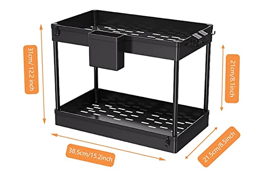 Black 2 Tier Under Sink Spice Rack Shelf Storage Kitchen Bathroom Organizer Unit Tidy