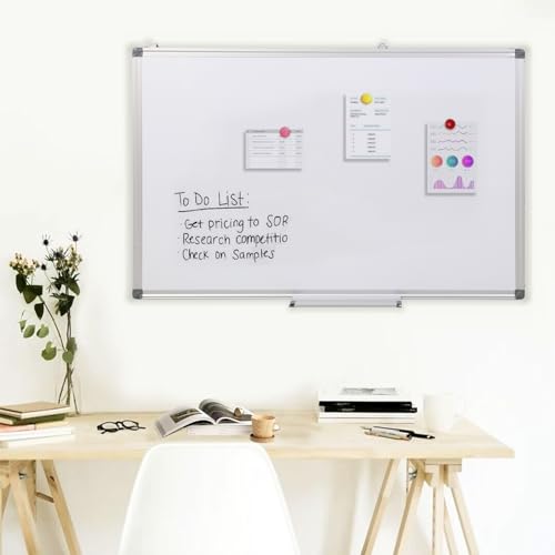 Whiteboard Magnetic Wall Mounted Aluminium Board Dry Erase for Office Home School in 2 Sizes (120 x 90cm)