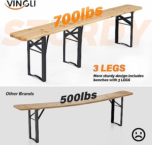 HYGRAD BUILT TO SURVIVE 3 Piece 180 cm Wooden Portable Folding Picnic Beer Bench Table Trestle Outdoor Living Pub Furniture Set