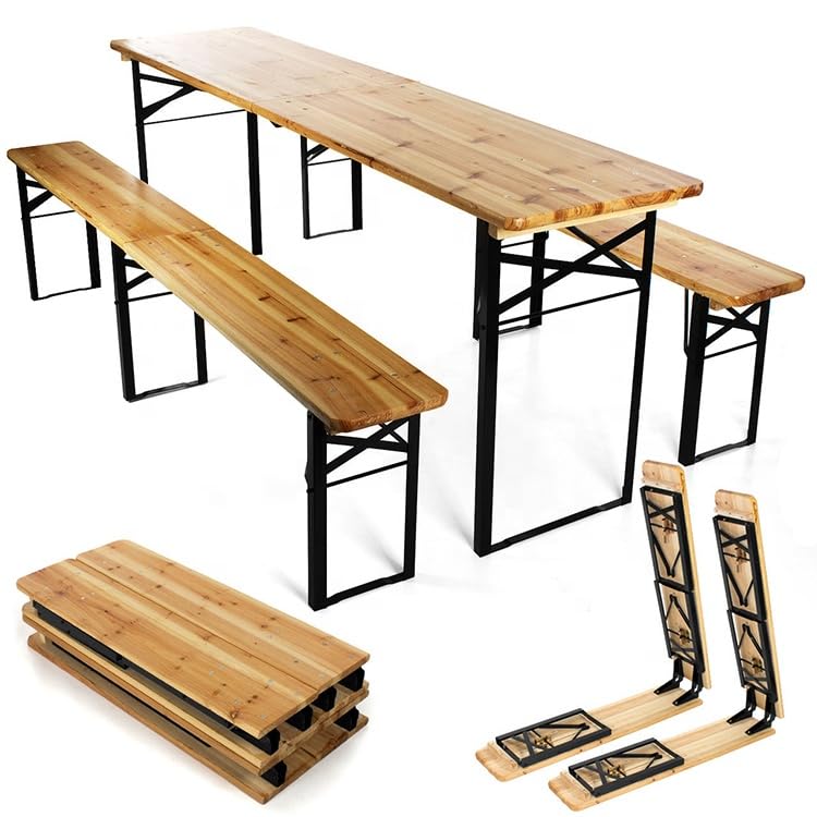 HYGRAD BUILT TO SURVIVE 3 Piece 180 cm Wooden Portable Folding Picnic Beer Bench Table Trestle Outdoor Living Pub Furniture Set