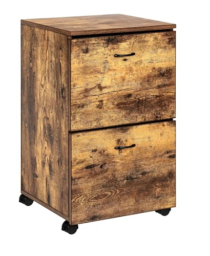 HYGRAD BUILT TO SURVIVE 2 Drawer Wooden Rolling Industrial Look Rustic Nightstand Bedside Printer End Table File Cabinet With Wheels