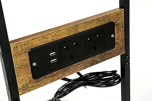 HYGRAD BUILT TO SURVIVE C-Shaped Wooden Industrial Look End Bedside Table Lap Desk With UK Plug Charging Station USB Ports Home Office