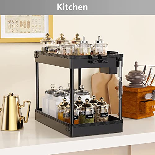 Black 2 Tier Under Sink Spice Rack Shelf Storage Kitchen Bathroom Organizer Unit Tidy