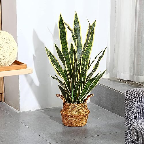 HYGRAD BUILT TO SURVIVE Tall Green Indoor Outdoor Artificial Faux Fake Decorative Home Office Exotic Tropical Plant (Snake Plant sansevieria 90cm)