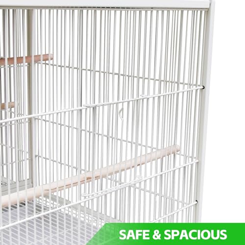 42" Single Stackable Deep & Wide Breeding Center Divider Nest Box Bird Rolling Stand Cage Divided Breeder Parakeet Bird Cage for Canary Cockatiel Parrot Lovebird (White 95.5x45.5x105cm)