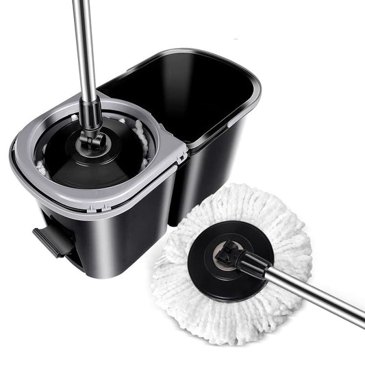 Spin Mop and Bucket Set, 6L Foot Pedal Mop Turbo Bucket with 57'' Stainless Steel Handle & 5 Microfiber Mops Pads, Floor Mop for Hardwood Laminate Tile - Fast Delivery from UK Warehouses