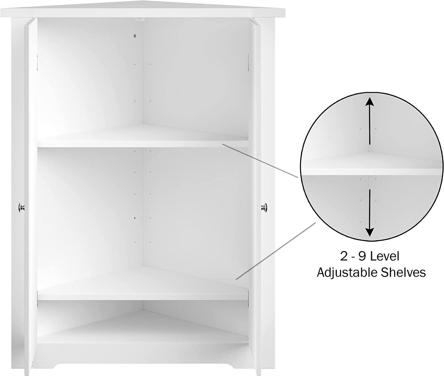 White Wooden Triangle Free Floor Standing Kitchen Bathroom Space Saving Cabinet Shelf With Shutter Doors Single Door, Adjustable Shelf, for Living Room, Kitchen, Entryway, White