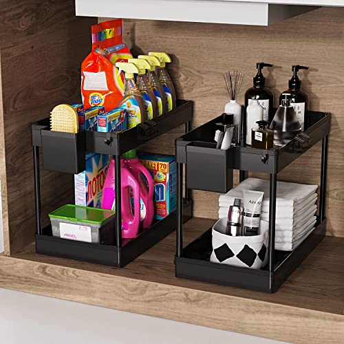 Black 2 Tier Under Sink Spice Rack Shelf Storage Kitchen Bathroom Organizer Unit Tidy