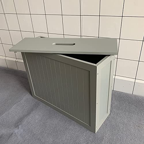Grey Free Standing Bamboo Slimline Bathroom Toilet Tissue Roll Spray Storage Box With Lid