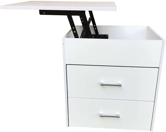 White Wooden Extendable Floating Lift Top Bed Side Table Nightstand Desk With 2 Drawers