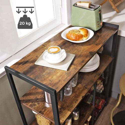 HYGRAD BUILT TO SURVIVE 4 Tier Wooden/Metal Industrial Look Rustic Kitchen Bakers Rack Microwave Shelf Organiser With Mesh Baskets