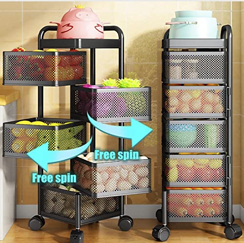 HYGRAD BUILT TO SURVIVE 3, 4, 5 Tier Rolling Multi-purpose Metal Rotating Detachable Mesh Potato/Fruits/Vegetable Storage Baskets Shelf Organizer Tidy Kitchen Rack With Wheels (5 Tier)