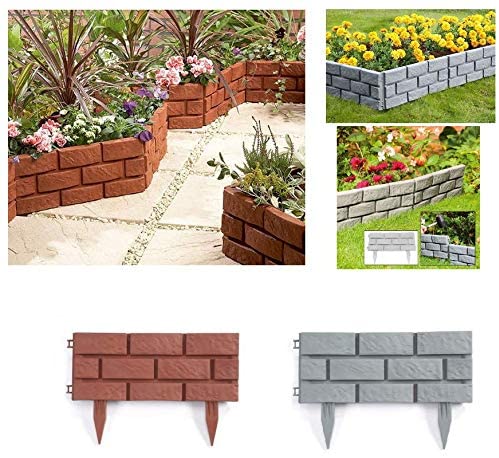 Pack of 8 Plastic Brick Effect Lawn Garden Grass Edging Skirting Border Picket Fence in 2 Colours