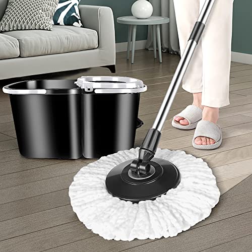 Spin Mop and Bucket Set, 6L Foot Pedal Mop Turbo Bucket with 57'' Stainless Steel Handle & 5 Microfiber Mops Pads, Floor Mop for Hardwood Laminate Tile - Fast Delivery from UK Warehouses