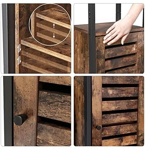 167 cm Wooden/Industrial Tall Narrow Corner Cabinet Storage Display Unit Cupboard With Slatted Door