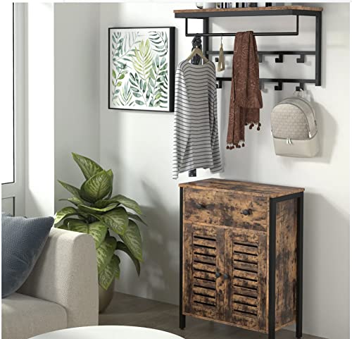 HYGRAD BUILT TO SURVIVE Coat Rack Wall-Mounted, Coat Hook with 10 Hooks and Shelf, ‎80 x 30 x 42 cm, Hanging Rail, for Entryway, Bathroom, Living Room, Laundry Room, Rustic Brown