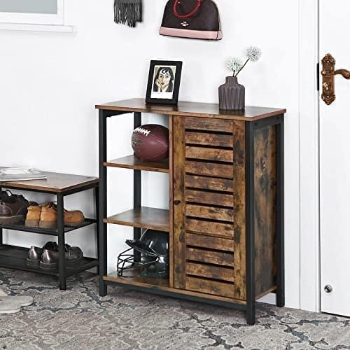 3 Tier Wood/Steel Industrial Style Rustic Cabinet Bookshelf Display Storage Unit With Slatted Door