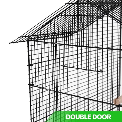 166 cm Double Roof Portable Rolling Metal Bird House Cage Aviary Canary Budgie Parrots With Wheels & Sliding Tray