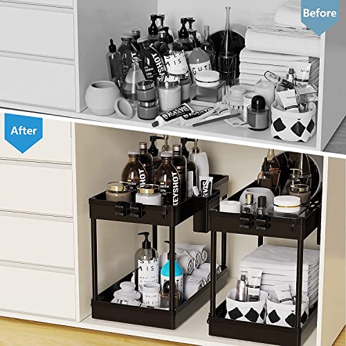 Black 2 Tier Under Sink Spice Rack Shelf Storage Kitchen Bathroom Organizer Unit Tidy