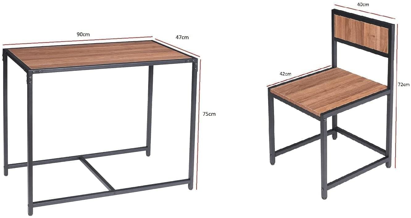 3 Pcs Industrial Walnut Wood/Metal Steel Dining Room Dinette Breakfast Kitchen Table & Chair Set