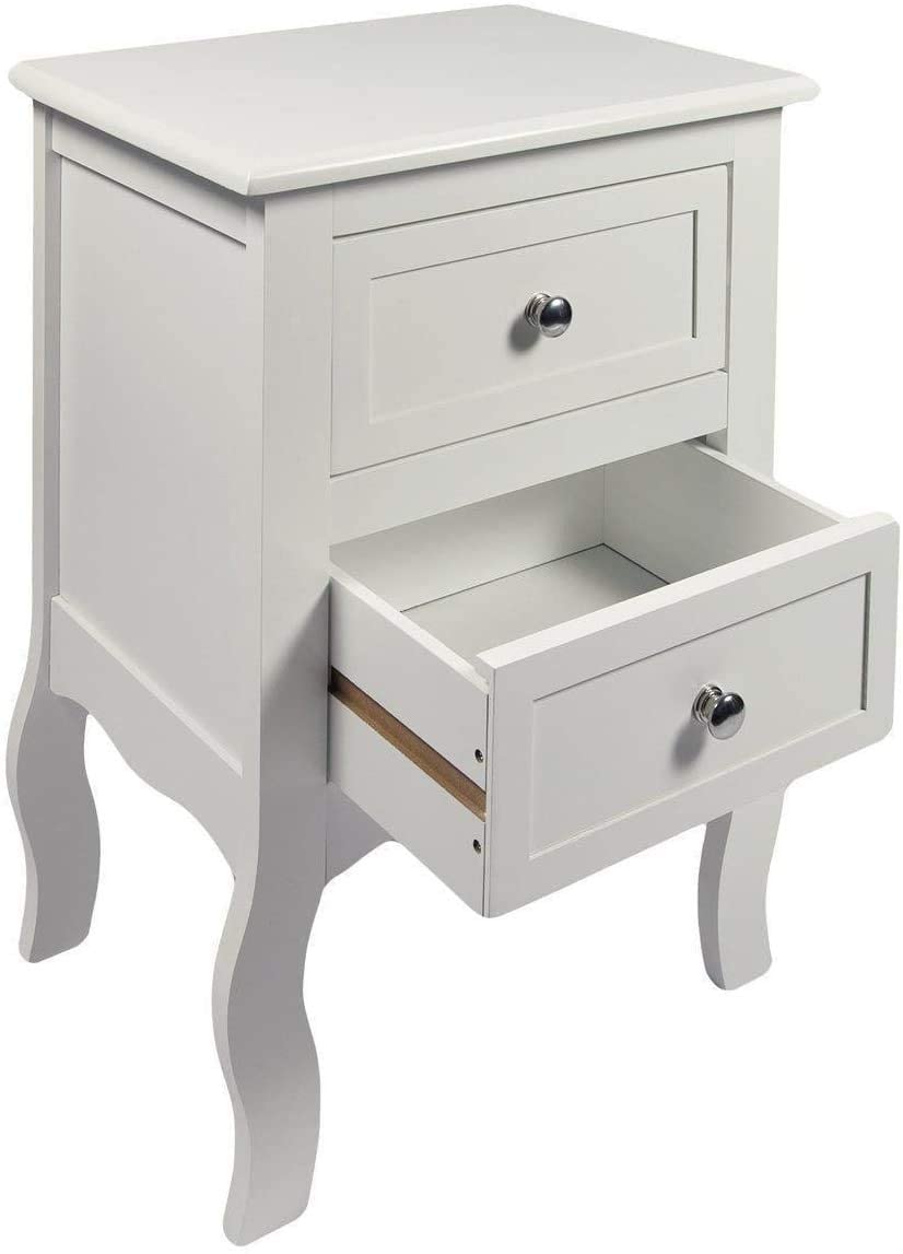 HYGRAD BUILT TO SURVIVE 2 x Simple & Elegant White Wooden Free Standing Bedroom Bedside Table Unit Cabinet Nightstand with 2 Drawers