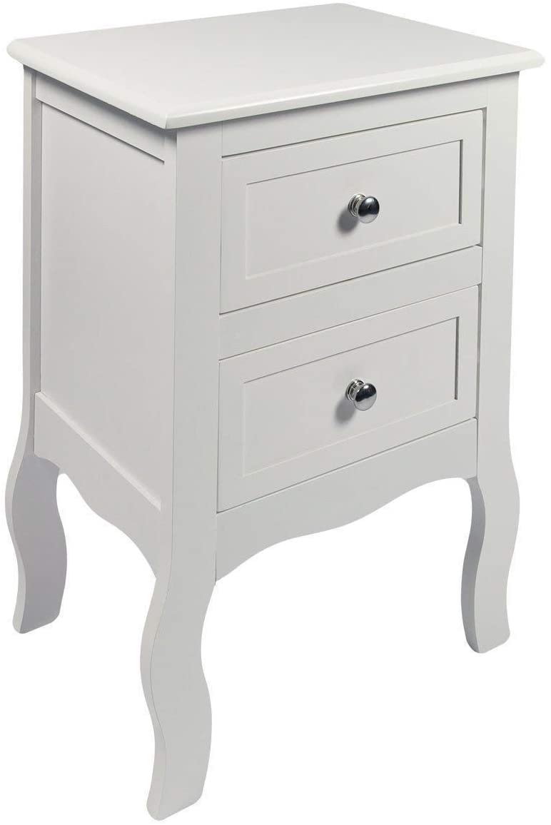 HYGRAD BUILT TO SURVIVE 2 x Chic White Wooden Free Standing Bedroom Bedside Table Unit Cabinet Nightstand with 2 Drawers