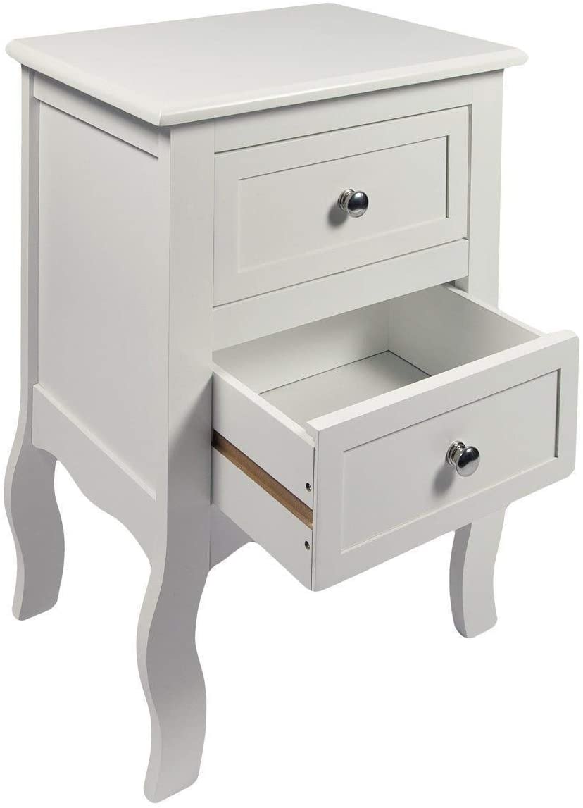 HYGRAD BUILT TO SURVIVE 2 x Chic White Wooden Free Standing Bedroom Bedside Table Unit Cabinet Nightstand with 2 Drawers