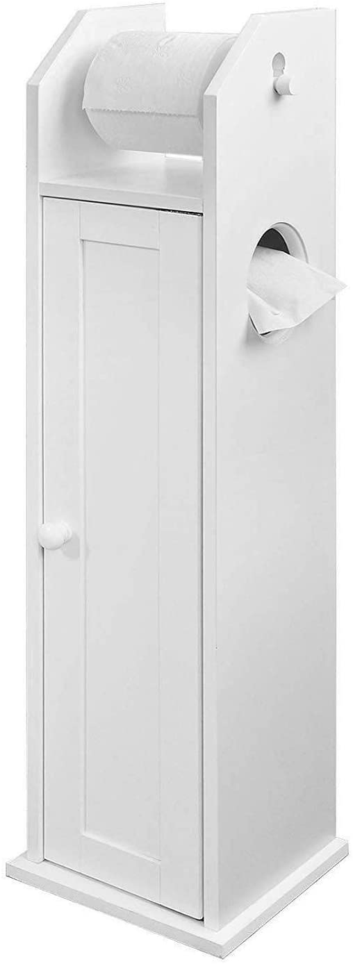 HYGRAD BUILT TO SURVIVE White Wooden Free Floor Standing Toilet Roll Tissue Paper Cabinet Bathroom Organiser Storage Cupboard