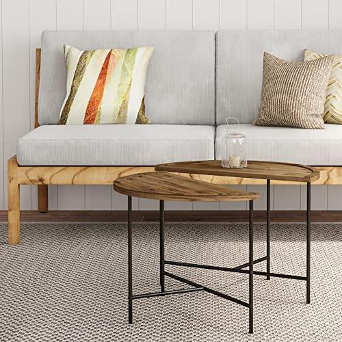 Coffee Table Twin Set of Wooden Half Moon End Side Console Tables Living Room Hallway Furniture