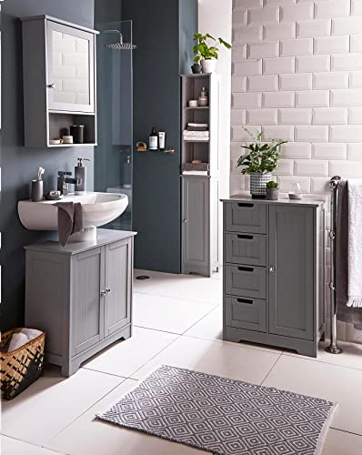 HYGRAD BUILT TO SURVIVE Bamboo Wooden Free Standing Bathroom Vanity Unit Under Sink Basin Cabinet Shelf Organiser In Grey Colour