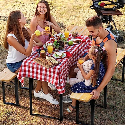 HYGRAD BUILT TO SURVIVE 3 Piece 180 cm Wooden Portable Folding Picnic Beer Bench Table Trestle Outdoor Living Pub Furniture Set