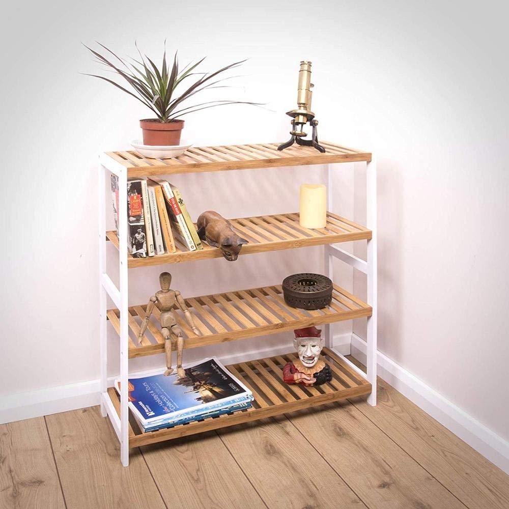 4 Tier Natural Bamboo Wood Shoe Rack Storage Shelf Stand Organiser Hallway Furniture, 16 Pair of Shoes,Ideal of Corridor, Living Room,Bathroom, Bedroom or Hallway (Natural & White)