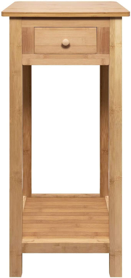 Hygrad Bamboo Tall Side Bedroom Living Room Table Nightstand with drawer and lower shelf