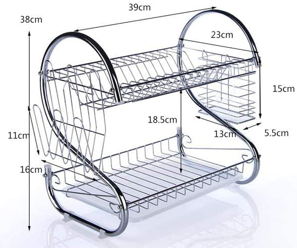 2 Tier Stainless Steel Plate Dish Cutlery Cup Drainer Holder Sink Rack Drip Tray Stand