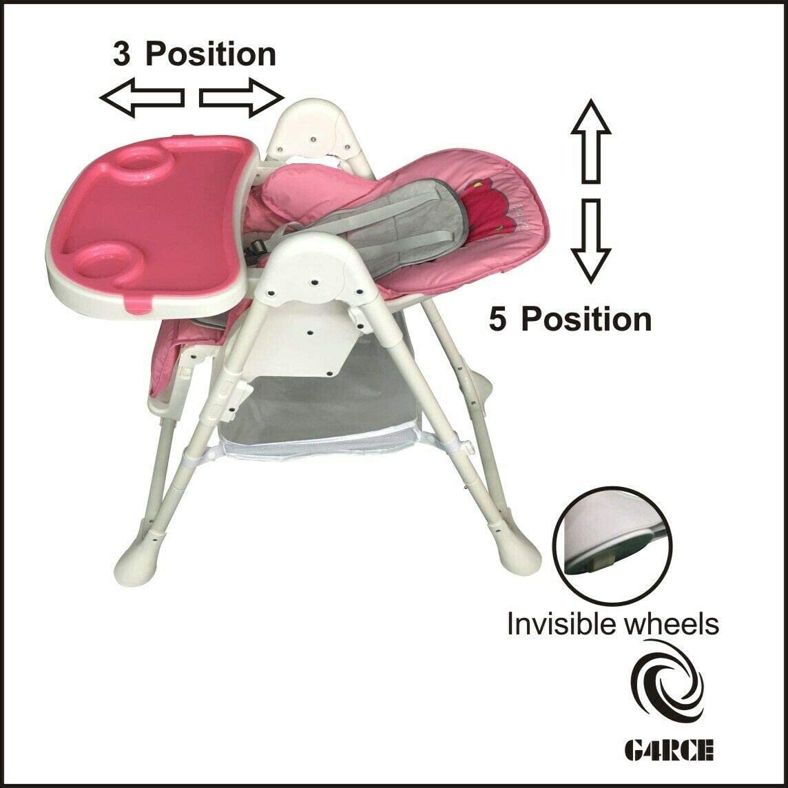G4RCE Foldable 3 in 1 Baby Toddler Child Kids Infant Highchair Feeding Recliner Adjustable Seat Chair in Pink & Blue