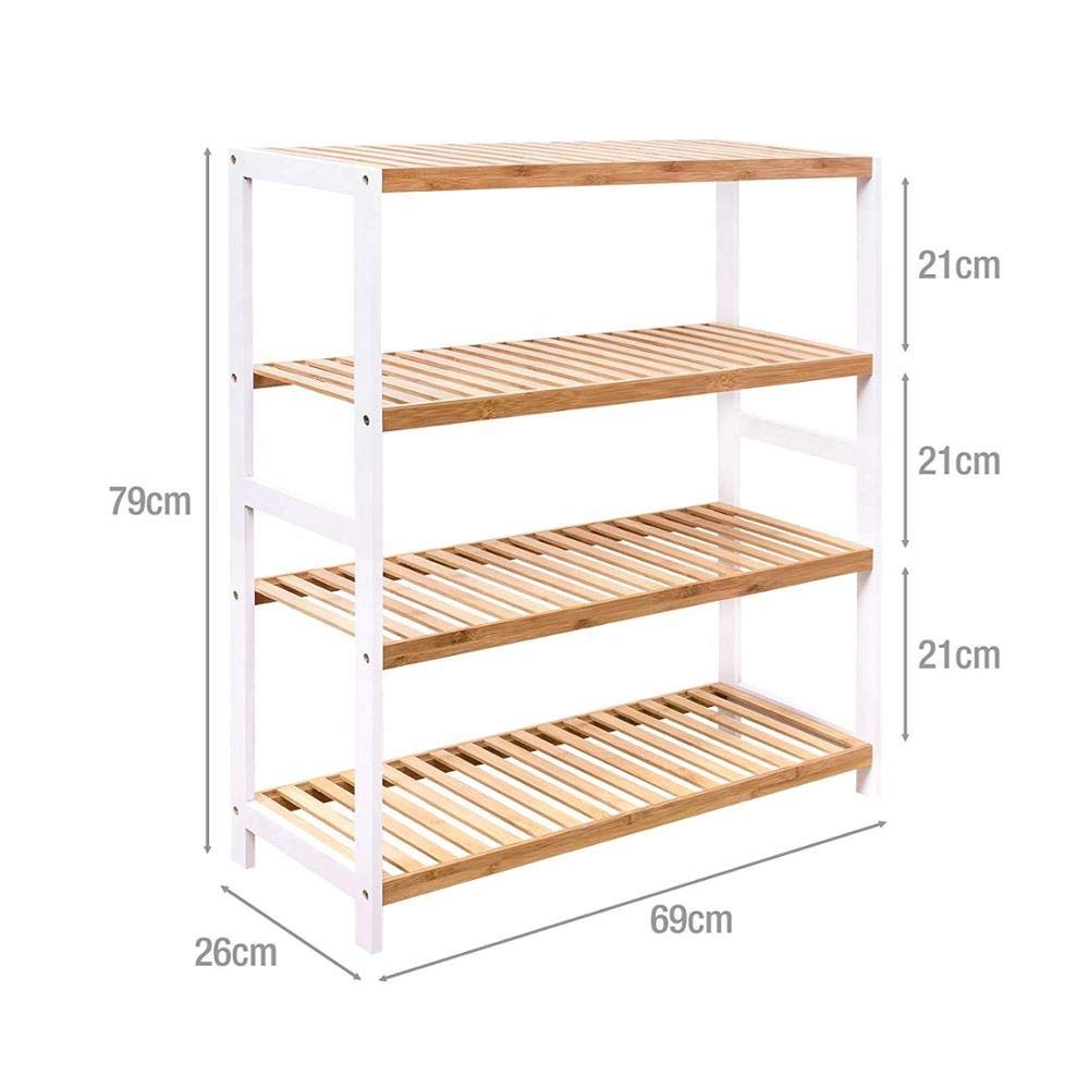 4 Tier Natural Bamboo Wood Shoe Rack Storage Shelf Stand Organiser Hallway Furniture, 16 Pair of Shoes,Ideal of Corridor, Living Room,Bathroom, Bedroom or Hallway (Natural & White)