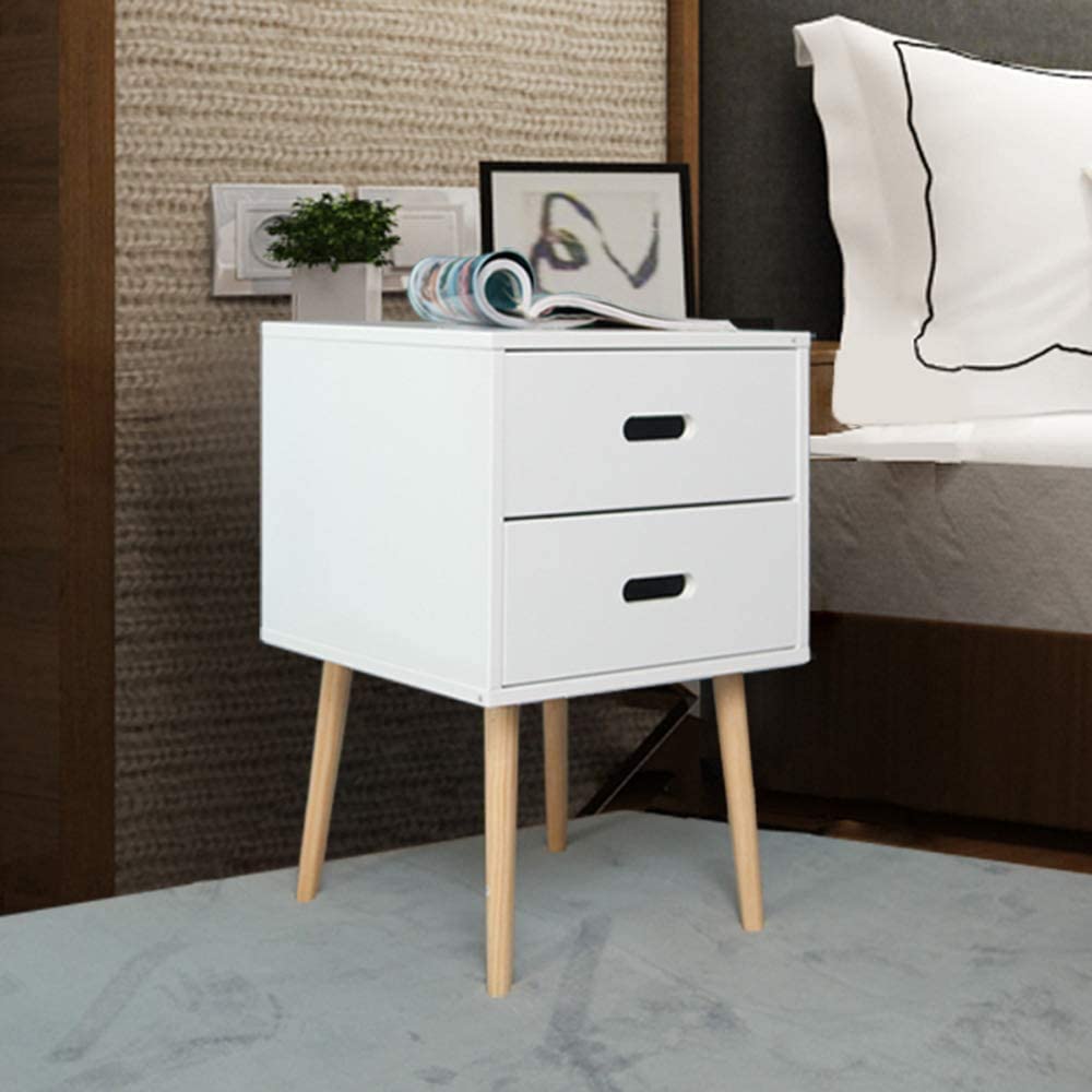 HYGRAD BUILT TO SURVIVE Nightstand Retro White Wooden Bedroom Bedside Table Cabinet Storage With 2 Drawers