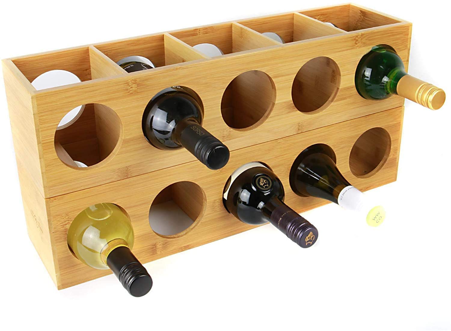 Hygrad Bamboo Stackable Wine Rack Stand Holder Wall Mountable, Free Standing or Horizontally