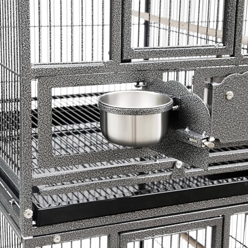 42" Single Stackable Deep & Wide Breeding Center Divider Nest Box Bird Rolling Stand Cage Divided Breeder Parakeet Bird Cage for Canary Cockatiel Parrot Lovebird (Black 95x60x104cm)