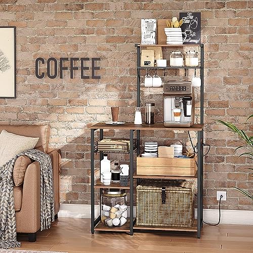 HYGRAD BUILT TO SURVIVE 4 Tier Industrial Look Wooden Multipurpose Kitchen Home Storage Rack Table Shelf With Hooks & Basket