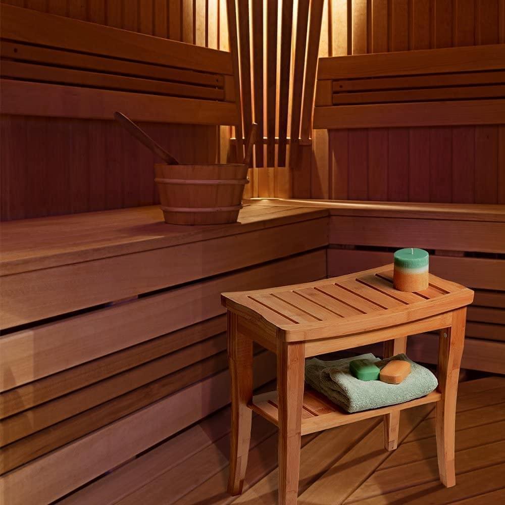 2 Tier Slatted Premium Natural Bamboo Wood Bathroom Stool Bench Seat Shoe Rack Shelf Organizer