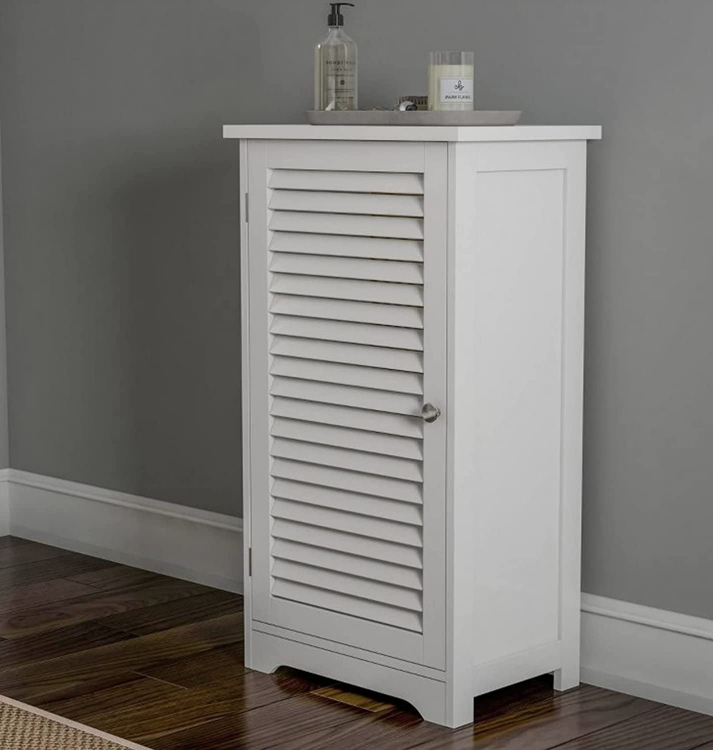 White Wooden Free Floor Standing Bathroom Home Office Linen Cabinet With Shutter Door