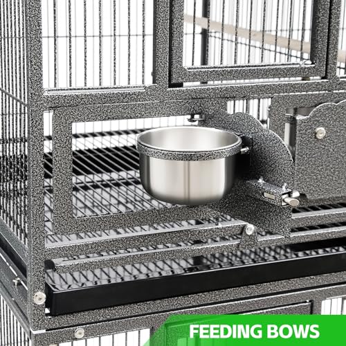 42" Single Stackable Deep & Wide Breeding Center Divider Nest Box Bird Rolling Stand Cage Divided Breeder Parakeet Bird Cage for Canary Cockatiel Parrot Lovebird (Black 95x60x104cm)