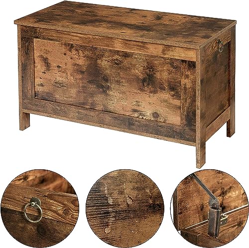 Bench With Storage Chest, Bed End Stool, Hallway, Bedroom, Living Room, Metal, Easy Assembly, Industrial Design, Barn / Vintage Rustic Brown Style Strong and Sturdy Loading Capacity 100kg