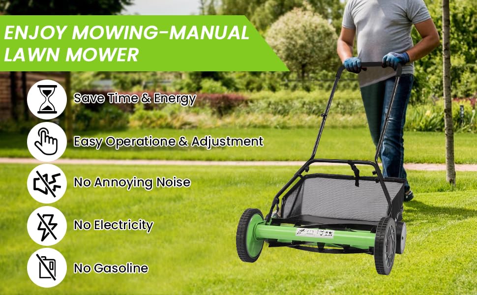 Hand Push Lawnmower - Manual Lawn-Mower With 40cm Cutting Width, 35L Grass Box, 6 Cutting Height Levels - Walk-Behind Lawn Mower For Small Gardens (40 cm Cutting Width)