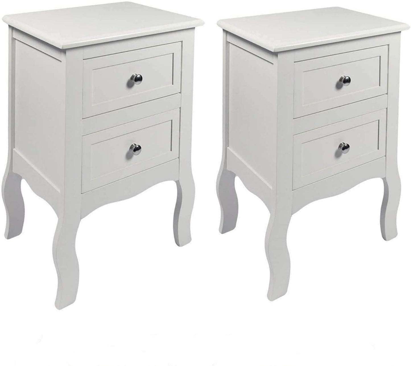 HYGRAD BUILT TO SURVIVE 2 x Chic White Wooden Free Standing Bedroom Bedside Table Unit Cabinet Nightstand with 2 Drawers