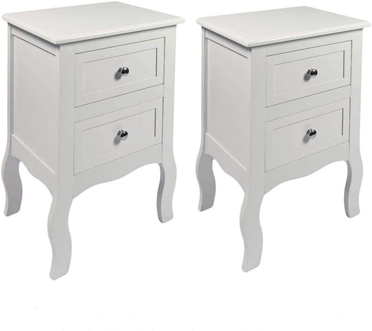 HYGRAD BUILT TO SURVIVE 2 x Simple & Elegant White Wooden Free Standing Bedroom Bedside Table Unit Cabinet Nightstand with 2 Drawers