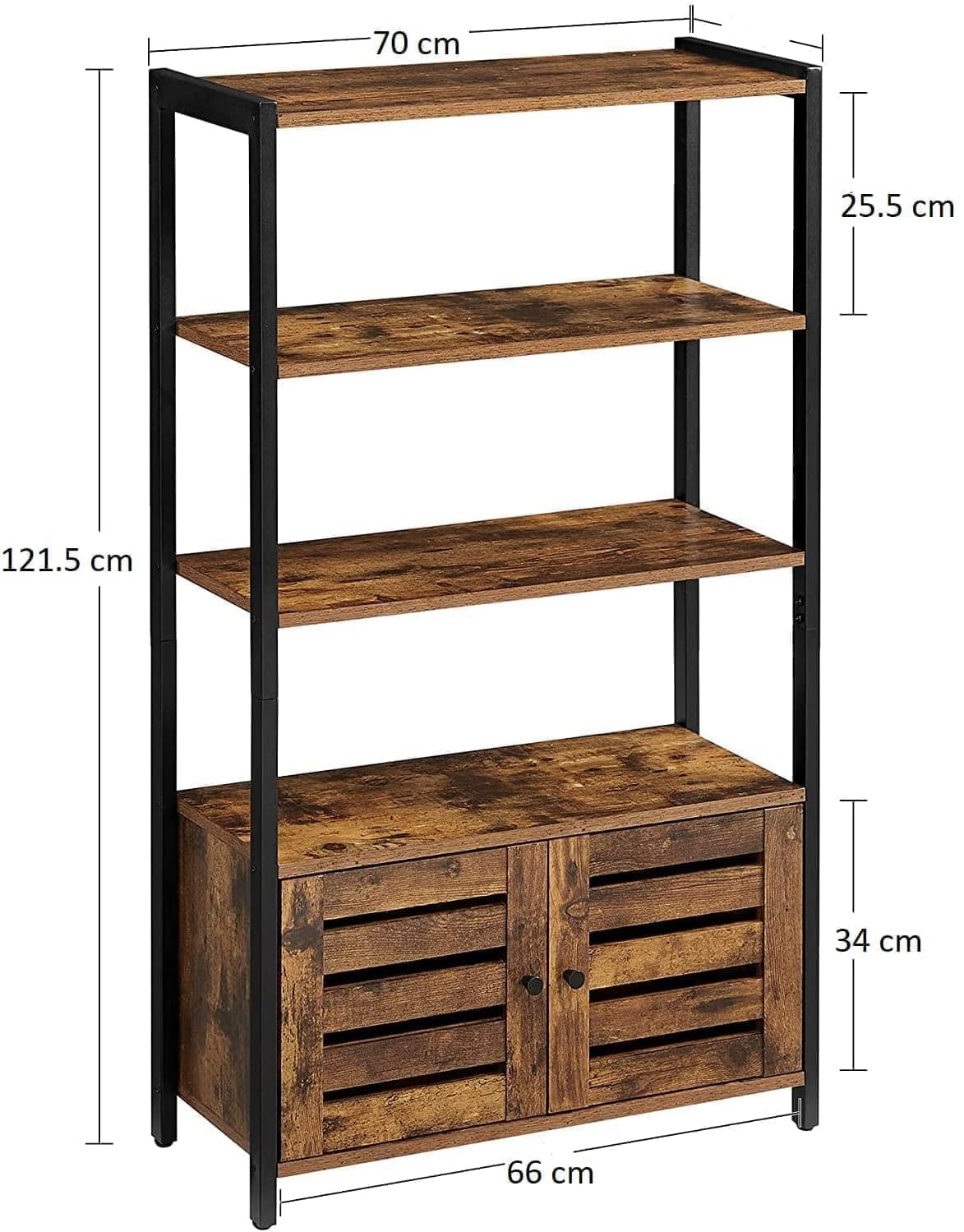 3 Tier Wooden Steel Industrial Style Book Shelf Cabinet Case Display Rack Unit 2 Door